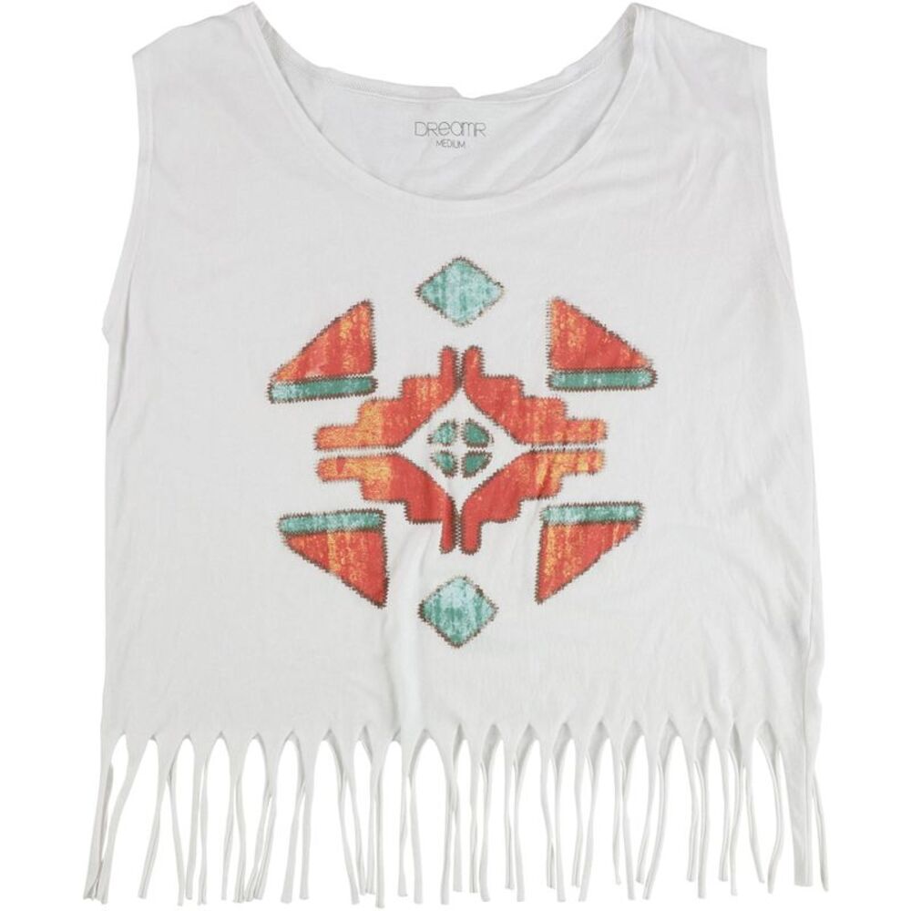 Dreamr Womens Pattern Fringe Muscle Tank Top, NWT